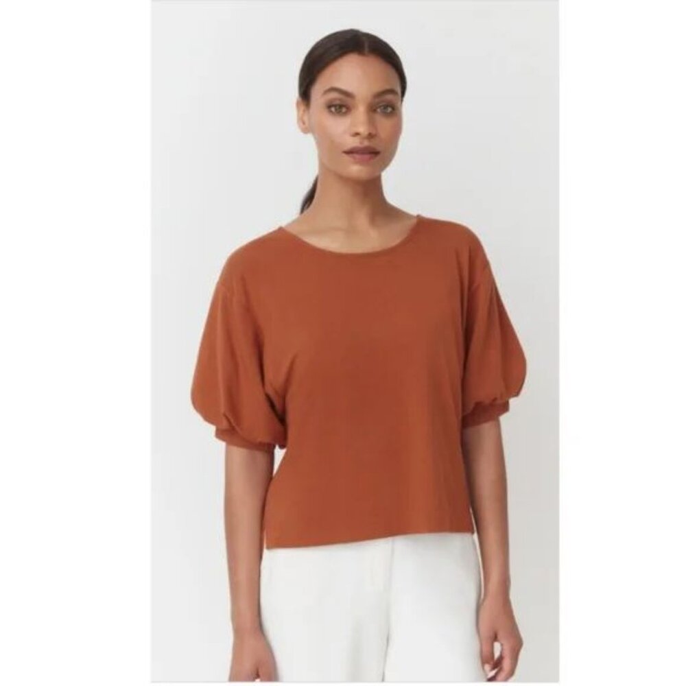 CUYANA Organic Pima Cotton Balloon Sleeve Tee in Ginger sz M Women's T-Shirt Top